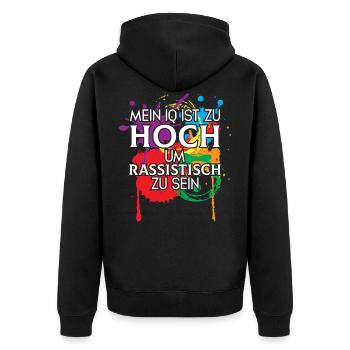 Nationalität Mensch - Gegen Rassismus Deutschland - Unisex Premium Bio Zip Hoodie - Schwarz - Hinten - Nico (187cm)
