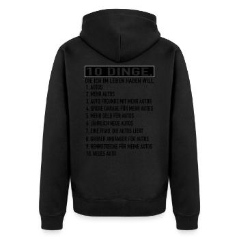 Auto - 10 Things, I Want To Have In Life - Unisex Premium Bio Zip Hoodie - Schwarz - Hinten - Nico (187cm)