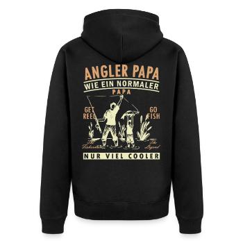Geschenkidee Angler Papa - Unisex Premium Bio Zip Hoodie - Schwarz - Hinten - Nico (187cm)