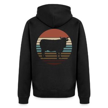Rind Landwirtschaft Kuh Kühe Retro Landwirt Bauer - Unisex Premium Bio Zip Hoodie - Schwarz - Hinten - Nico (187cm)