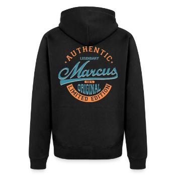 Marcus t-shirt personalized gift name Marcus - Unisex Premium Organic Zip Hoodie - black - Back - Nico (187cm)