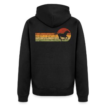 Reiten Pferd Pferde Retro Reiter Pony Reitsport - Unisex Premium Bio Zip Hoodie - Schwarz - Hinten - Nico (187cm)