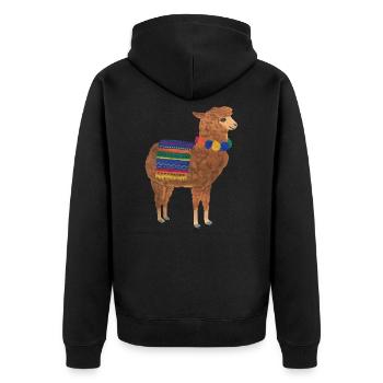 Lama Alpaka Vikunja Guanako Peru Anden - Unisex Premium Bio Zip Hoodie - Schwarz - Hinten - Nico (187cm)