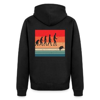 Angeln Evolution Vintage - Unisex Premium Bio Zip Hoodie - Schwarz - Hinten - Nico (187cm)