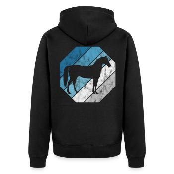 Pferd Reiter Reitsport Pony Reiten Pferde Retro - Unisex Premium Bio Zip Hoodie - Schwarz - Hinten - Nico (187cm)