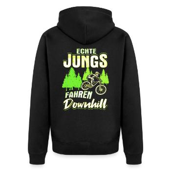 Echte Jungs Fahren Downhill Fahrrad Geschenk - Unisex Premium Bio Zip Hoodie - Schwarz - Hinten - Nico (187cm)