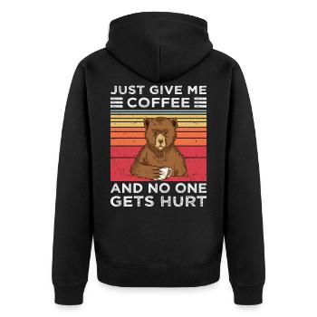 Kaffee Lustiger Bär Vintage Kaffeespruch - Unisex Premium Bio Zip Hoodie - Schwarz - Hinten - Nico (187cm)