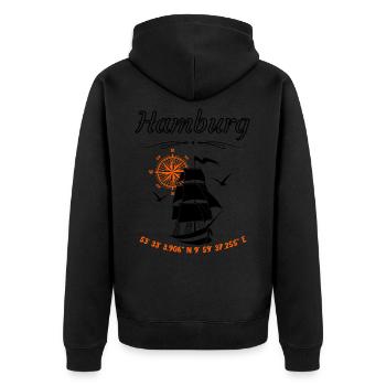 Hamburg Segelschiff Kompassrose Hansestadt - Unisex Premium Bio Zip Hoodie - Schwarz - Hinten - Nico (187cm)