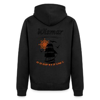 Wismar Segelschiff Kompassrose Ostsee - Unisex Premium Bio Zip Hoodie - Schwarz - Hinten - Nico (187cm)