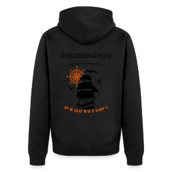 Warnemünde Segelschiff Kompassrose Ostsee - Unisex Premium Bio Zip Hoodie - Schwarz - Hinten - Nico (187cm)