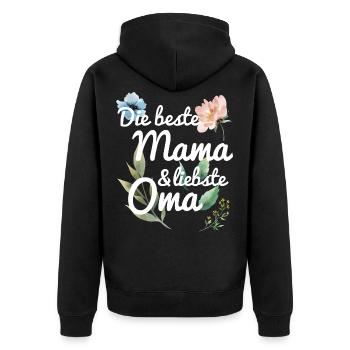DIe beste Mama und liebste Oma Spruch floral Blume - Unisex Premium Bio Zip Hoodie - Schwarz - Hinten - Nico (187cm)