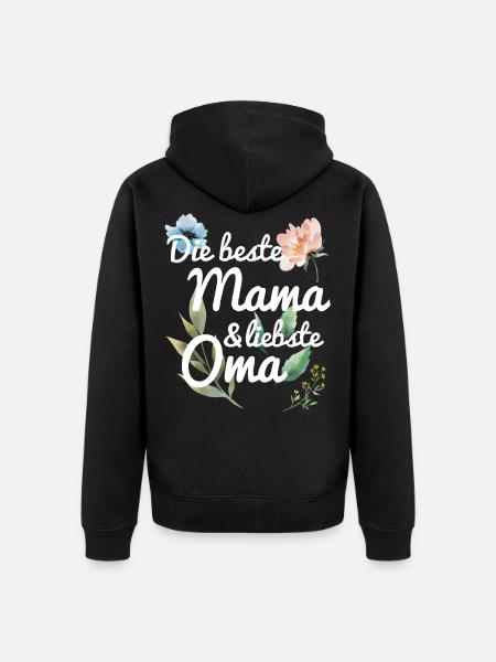DIe beste Mama und liebste Oma Spruch floral Blume - Unisex Premium Bio Zip Hoodie - Schwarz