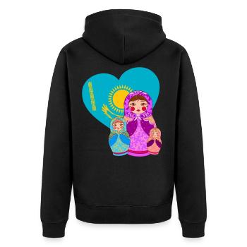 Babuschka Matrjoschka Design mit Kasachstan Flagge - Unisex Premium Bio Zip Hoodie - Schwarz - Hinten - Nico (187cm)