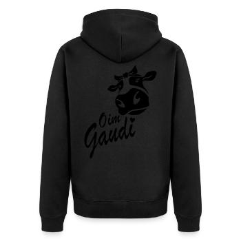 Oim Gaudi - cow farmer farmer farmer walking - Unisex Premium Organic Zip Hoodie - black - Back - Nico (187cm)