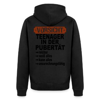 Vorsicht Teenager in der Pubertät - Unisex Premium Bio Zip Hoodie - Schwarz - Hinten - Nico (187cm)