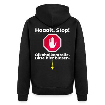 Alkoholkontrolle Witziger Alkohol Saufen Spruch - Unisex Premium Bio Zip Hoodie - Schwarz - Hinten - Nico (187cm)