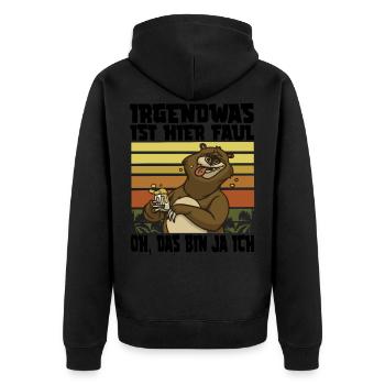 Irgendwas ist hier faul Bär Büro Bier Bären - Unisex Premium Bio Zip Hoodie - Schwarz - Hinten - Nico (187cm)