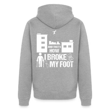 Fuß Gebrochen Fußbruch Geschenk Kind Parkour - Unisex Premium Bio Zip Hoodie - Grau meliert - Hinten - Nico (187cm)