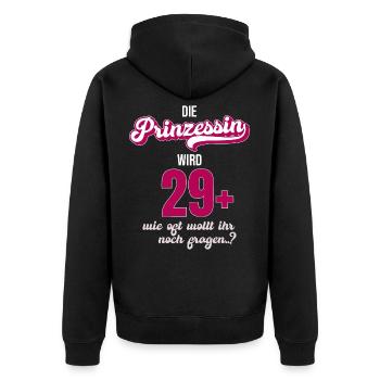 Ich bin 29 +. Ideal als Geschenk zum 30er. - Unisex Premium Bio Zip Hoodie - Schwarz - Hinten - Nico (187cm)