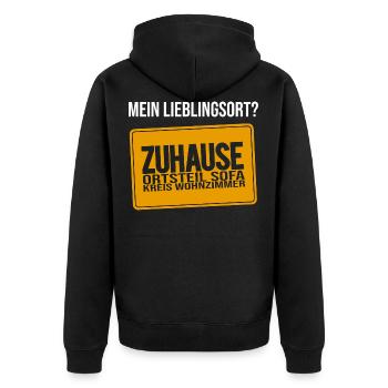 Willkommen Zuhause Ortsteil Sofa Kreis Wohnzimmer - Unisex Premium Bio Zip Hoodie - Schwarz - Hinten - Nico (187cm)