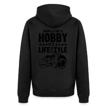 Motorrad Lifestyle - Unisex Premium Bio Zip Hoodie - Schwarz - Hinten - Nico (187cm)