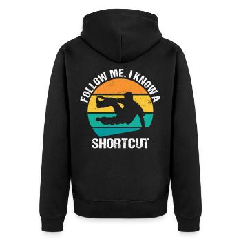 Follow Me I Know A Shortcut Parkour Läufer Freerun - Unisex Premium Bio Zip Hoodie - Schwarz - Hinten - Nico (187cm)