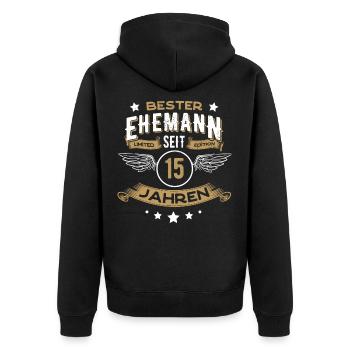 Bester Ehemann seit 15 Jahren Hochzeit 2006 - Unisex Premium Bio Zip Hoodie - Schwarz - Hinten - Nico (187cm)