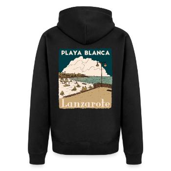 PLAYA BLANCA LANZAROTE - Unisex Premium Organic Zip Hoodie - black - Back - Nico (187cm)