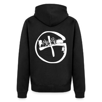 Geocaching Motiv - Unisex Premium Bio Zip Hoodie - Schwarz - Hinten - Nico (187cm)