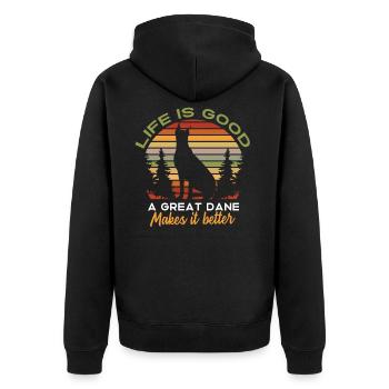 Das Leben ist gut Eine Deutsche Dogge macht es - Unisex Premium Bio Zip Hoodie - Schwarz - Hinten - Nico (187cm)