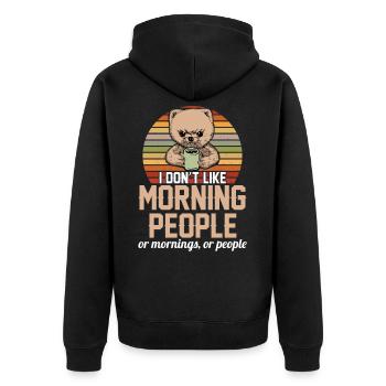 i dont like morning people süßer Bär mit Kaffee - Unisex Premium Bio Zip Hoodie - Schwarz - Hinten - Nico (187cm)