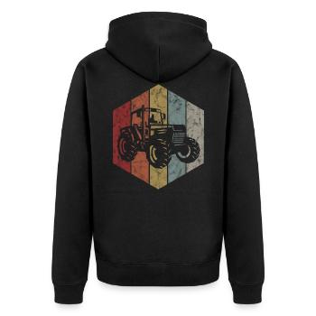 Bauernhof Traktor Bauer Retro Trecker Traktoren - Unisex Premium Bio Zip Hoodie - Schwarz - Hinten - Nico (187cm)
