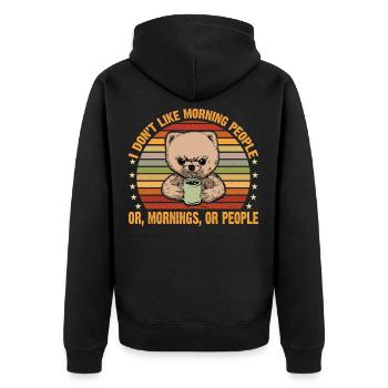i dont like morning people süßer Bär mit Kaffee - Unisex Premium Bio Zip Hoodie - Schwarz - Hinten - Nico (187cm)