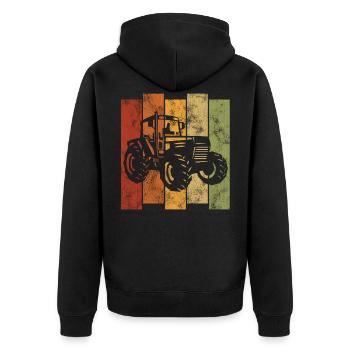 Bauer Bauernhof Retro Traktor Trecker Traktoren - Unisex Premium Bio Zip Hoodie - Schwarz - Hinten - Nico (187cm)