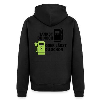 Elektroauto - Tankst Du Noch Oder Lädst Du Schon - Unisex Premium Bio Zip Hoodie - Schwarz - Hinten - Nico (187cm)