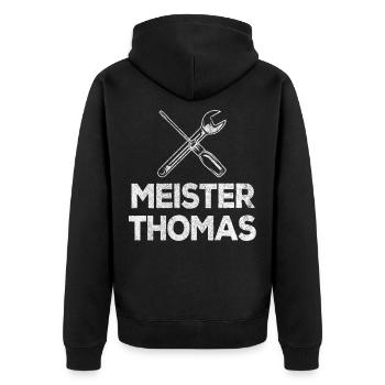 Meister Thomas Auto KFZ-Mechaniker Handwerker - Unisex Premium Bio Zip Hoodie - Schwarz - Hinten - Nico (187cm)