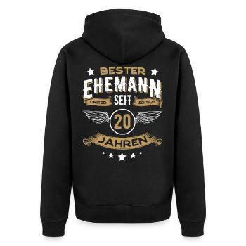 Bester Ehemann seit 20 Jahren Geschenk - Unisex Premium Bio Zip Hoodie - Schwarz - Hinten - Nico (187cm)
