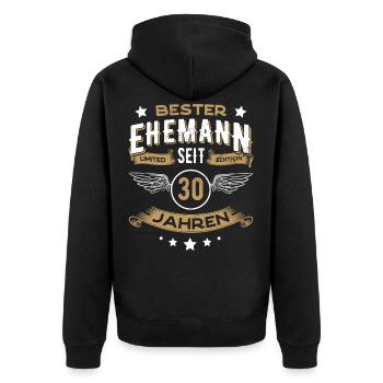 Bester Ehemann seit 30 Jahren Geschenk - Unisex Premium Bio Zip Hoodie - Schwarz - Hinten - Nico (187cm)