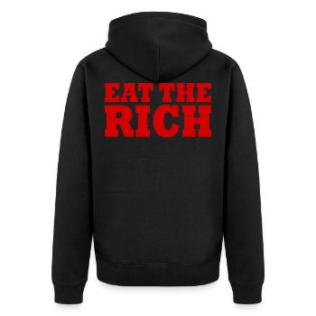 Eat the rich - Unisex Premium Bio Zip Hoodie - Schwarz - Hinten - Nico (187cm)