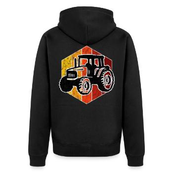 Bauer Traktor Retro Trecker Bauernhof Traktoren - Unisex Premium Bio Zip Hoodie - Schwarz - Hinten - Nico (187cm)