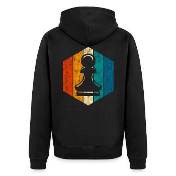Schachmatt Retro Schachspieler Schachfigur Schach - Unisex Premium Bio Zip Hoodie - Schwarz - Hinten - Nico (187cm)
