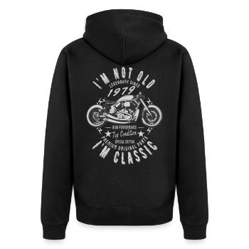 Je ne suis pas vieux, je suis classique. Legendary since 1979. - Veste à capuche bio Premium Unisexe - noir - Dos - Nico (187cm)