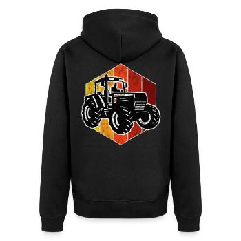 Bauernhof Retro Bauer Traktor Traktoren Trecker - Unisex Premium Bio Zip Hoodie - Schwarz - Hinten - Nico (187cm)
