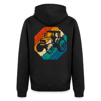 Bauernhof Bauer Traktor Retro Traktoren Trecker - Unisex Premium Bio Zip Hoodie - Schwarz - Hinten - Nico (187cm)