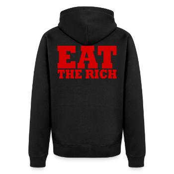 Eat the rich - Unisex Premium Bio Zip Hoodie - Schwarz - Hinten - Nico (187cm)