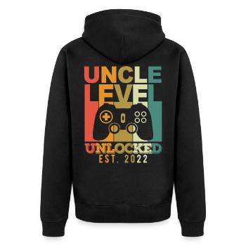 Uncle level unlocked Pregnancy Announcement 2022 - Unisex Premium Bio Zip Hoodie - Schwarz - Hinten - Nico (187cm)