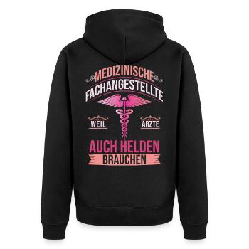 Ausbildung Medizinische Fachangestellte MFA - Unisex Premium Bio Zip Hoodie - Schwarz - Hinten - Nico (187cm)