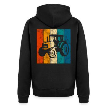 Bauernhof Traktor Bauer Trecker Retro Traktoren - Unisex Premium Bio Zip Hoodie - Schwarz - Hinten - Nico (187cm)