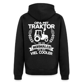 Opa Traktor Lustiger Landwirt Bauer Spruch - Unisex Premium Bio Zip Hoodie - Schwarz - Hinten - Nico (187cm)