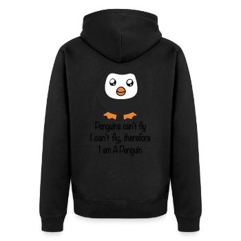 Pinguin Geschenk - Unisex Premium Bio Zip Hoodie - Schwarz - Hinten - Nico (187cm)